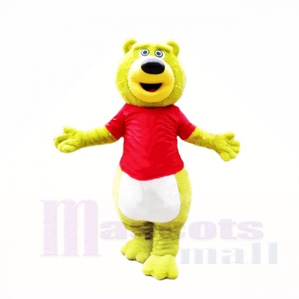Green Teddy Bear with Red Shirt Mascot Costumes School