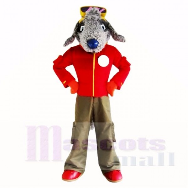 Grey Bedlington Dog with Red Shirt Mascot Costumes School