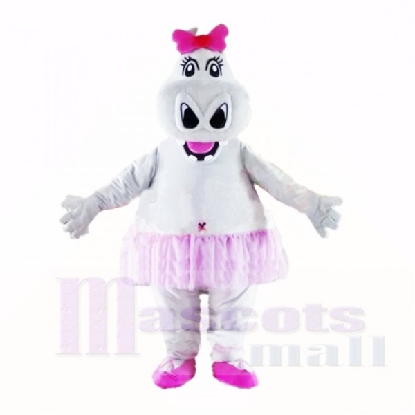 Girl Hippo with Pink Bow Mascot Costumes Cartoon