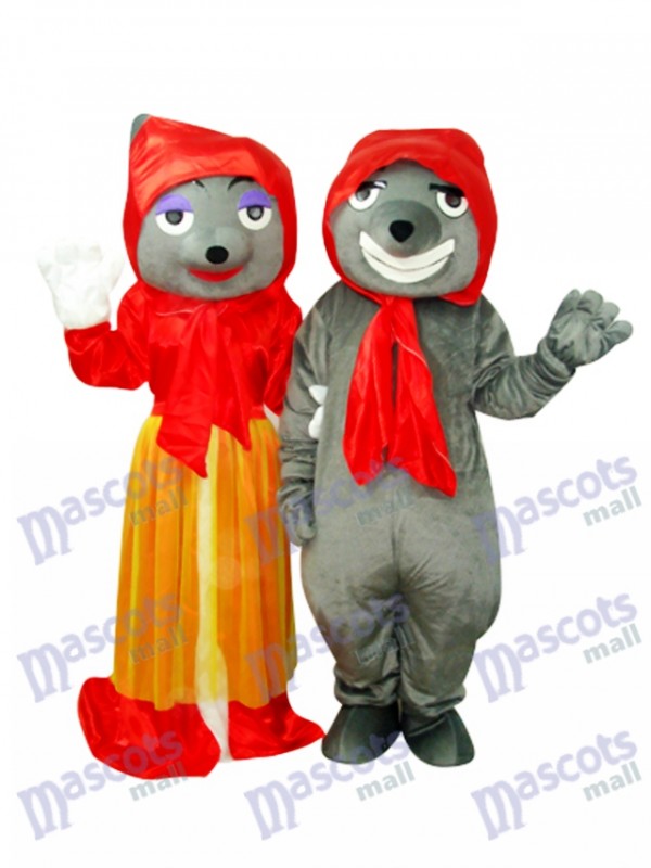 Grey Bad Wolf & Red Bad Wolf Mascot Costume Animal 